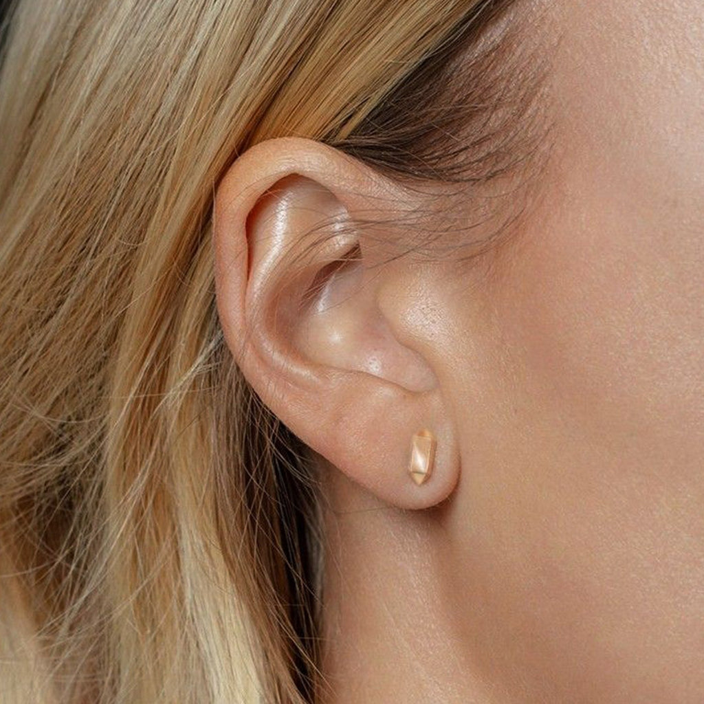 14K Yellow Gold Long Hexagon Post Earrings