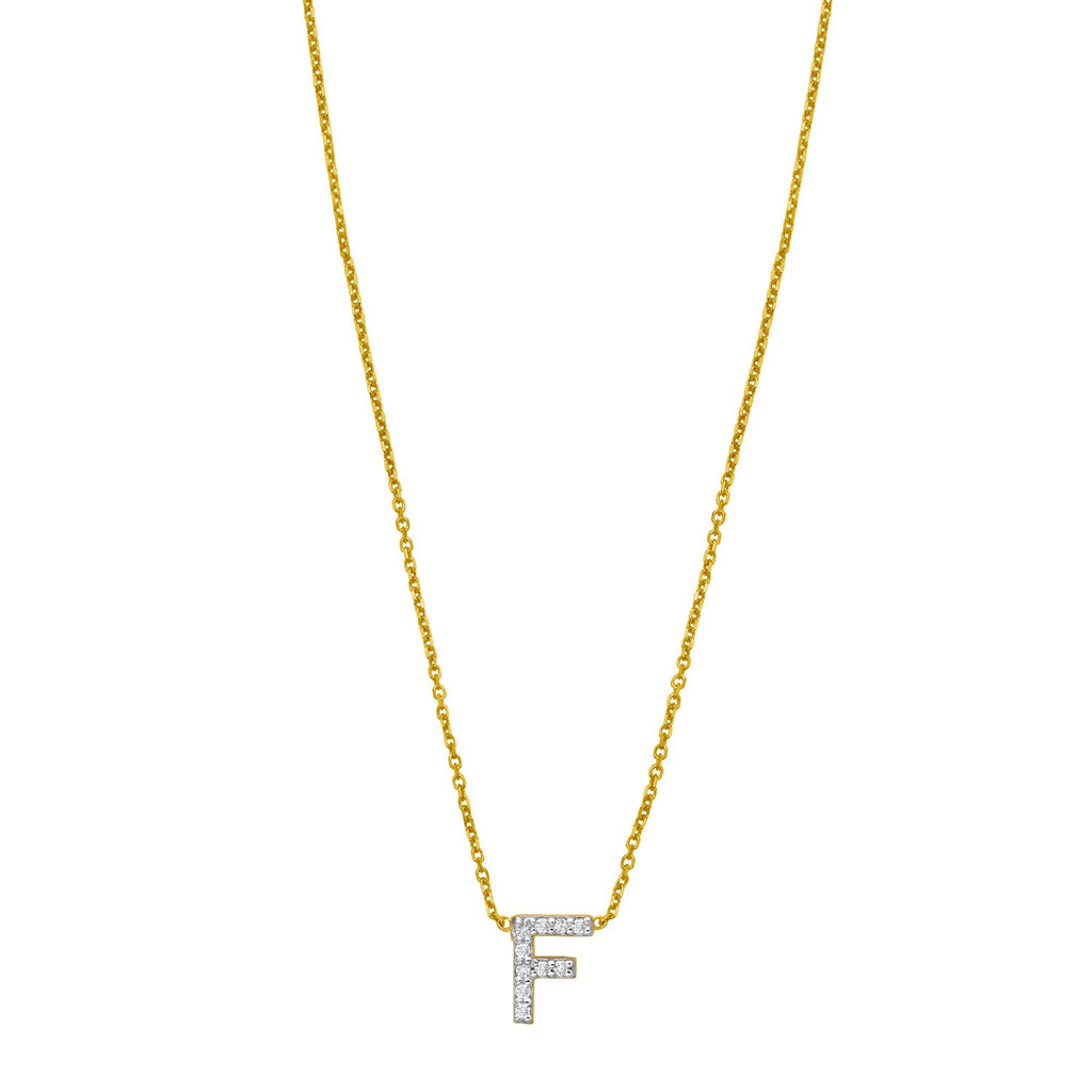14K Yellow Gold Mini Diamond F Initial Pendant Necklace