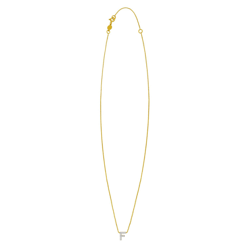 14K Yellow Gold Mini Diamond F Initial Pendant Necklace