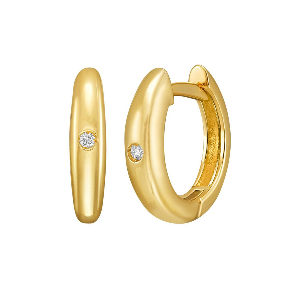 14K Yellow Gold Diamond Small Hoop Earrings