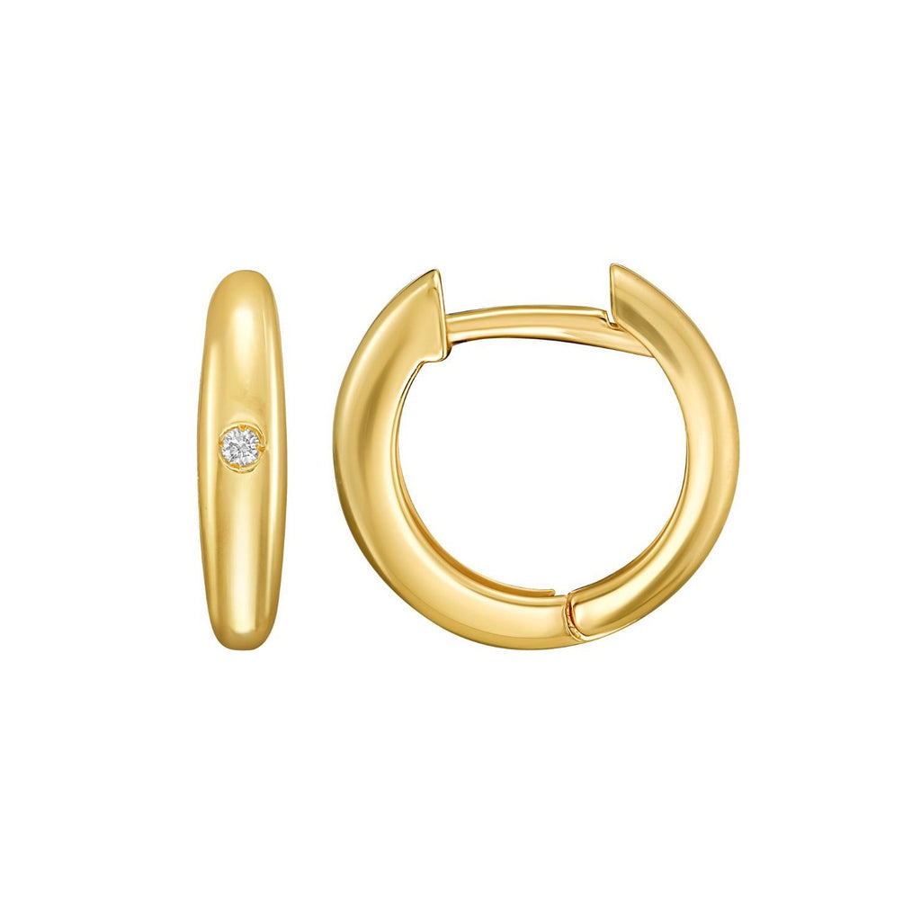 14K Yellow Gold Diamond Small Hoop Earrings