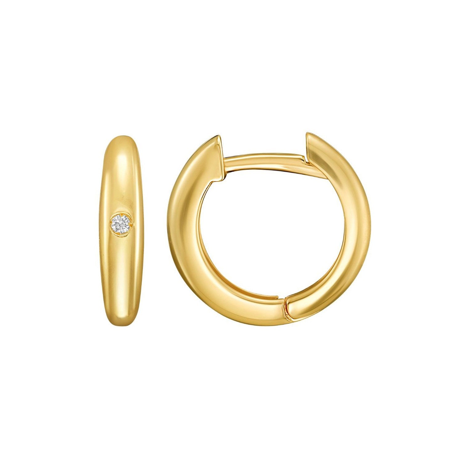 14K Yellow Gold Diamond Small Hoop Earrings