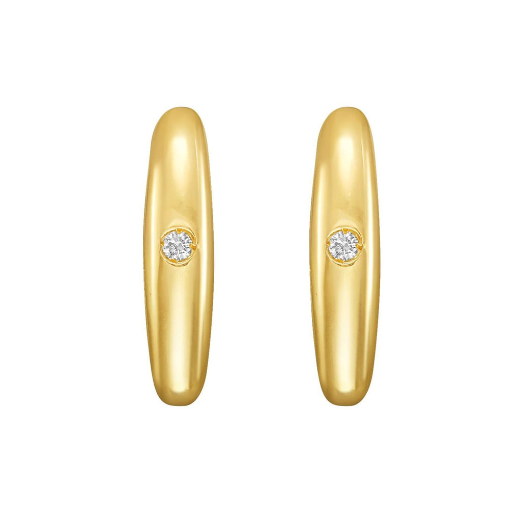 14K Yellow Gold Diamond Small Hoop Earrings