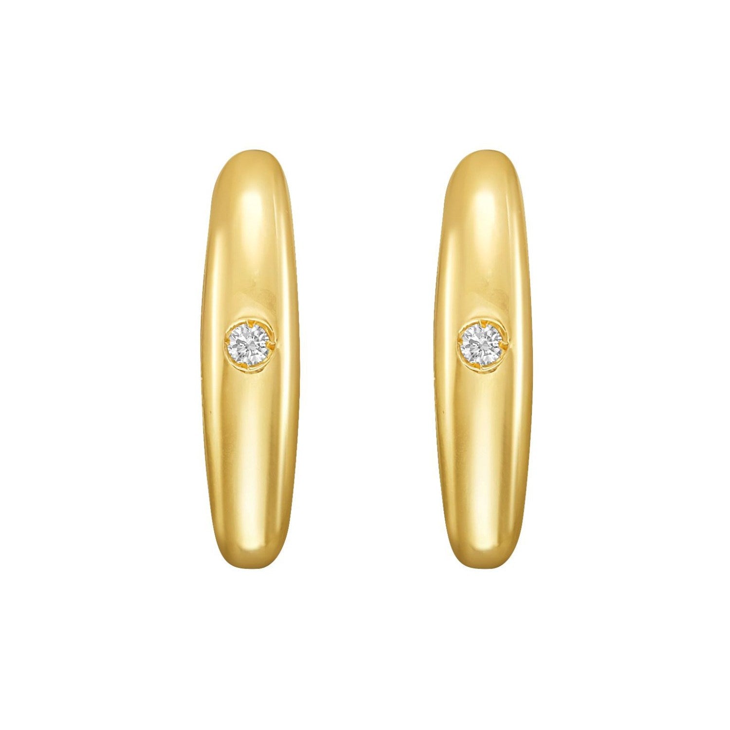 14K Yellow Gold Diamond Small Hoop Earrings