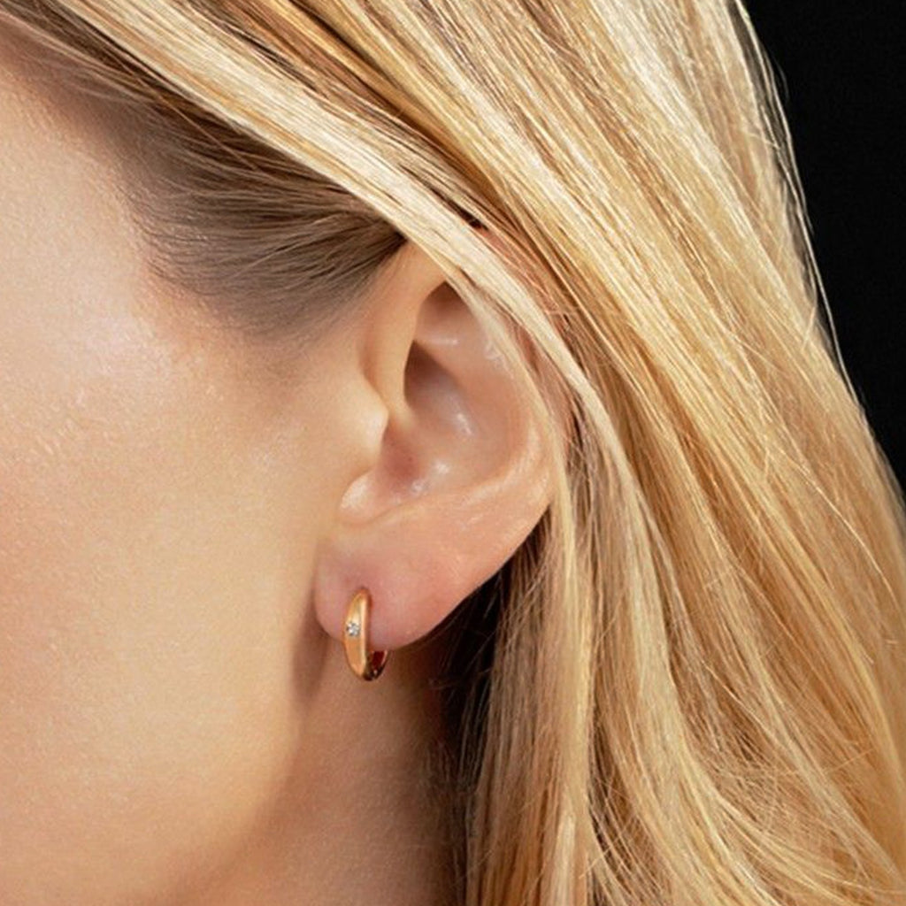 14K Yellow Gold Diamond Small Hoop Earrings