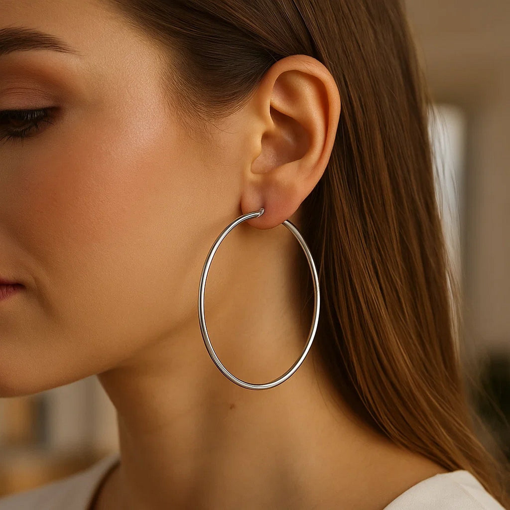 Rhodium Plated Endless Hoop Earrings in Sterling Silver