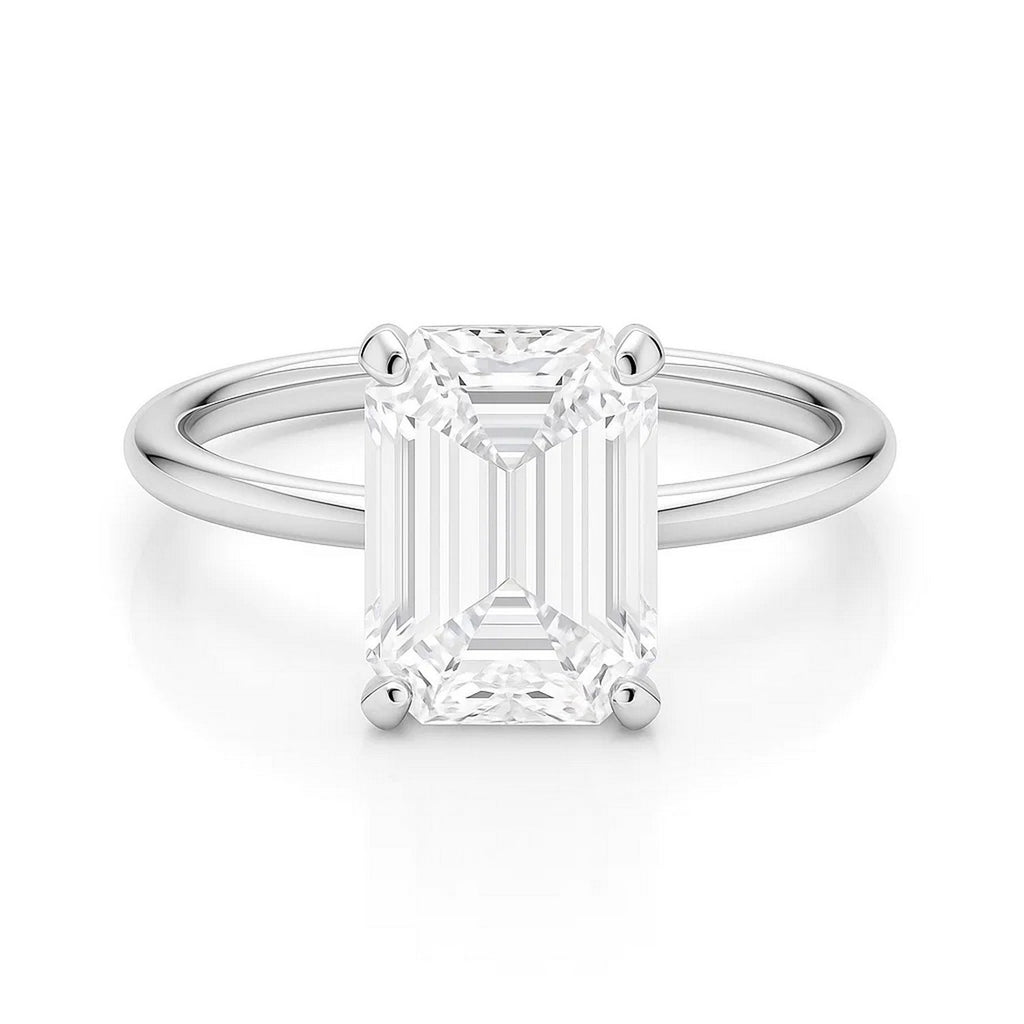 5 Carat Emerald Lab Grown IGI G/VS1 Diamond Solitaire Ring in 10K White Gold
