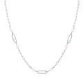Sterling Silver Rhodium Plated Freshwater Pearl Paperclip Necklace
