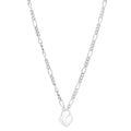 Sterling Silver Rhodium Plated Heart Padlock Figaro Necklace