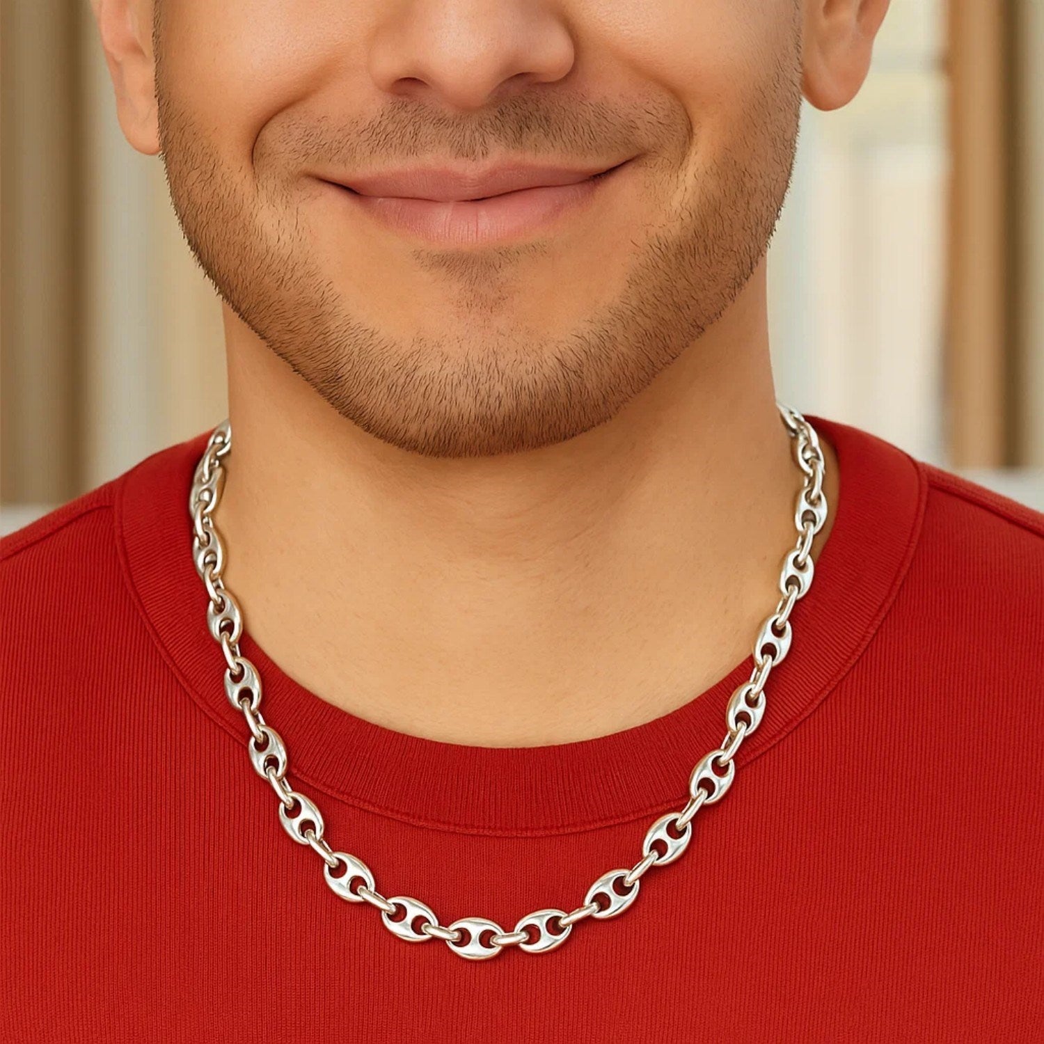 Sterling Silver Rhodium Plated Lite Puffed Mariner Chain (7.80 mm)